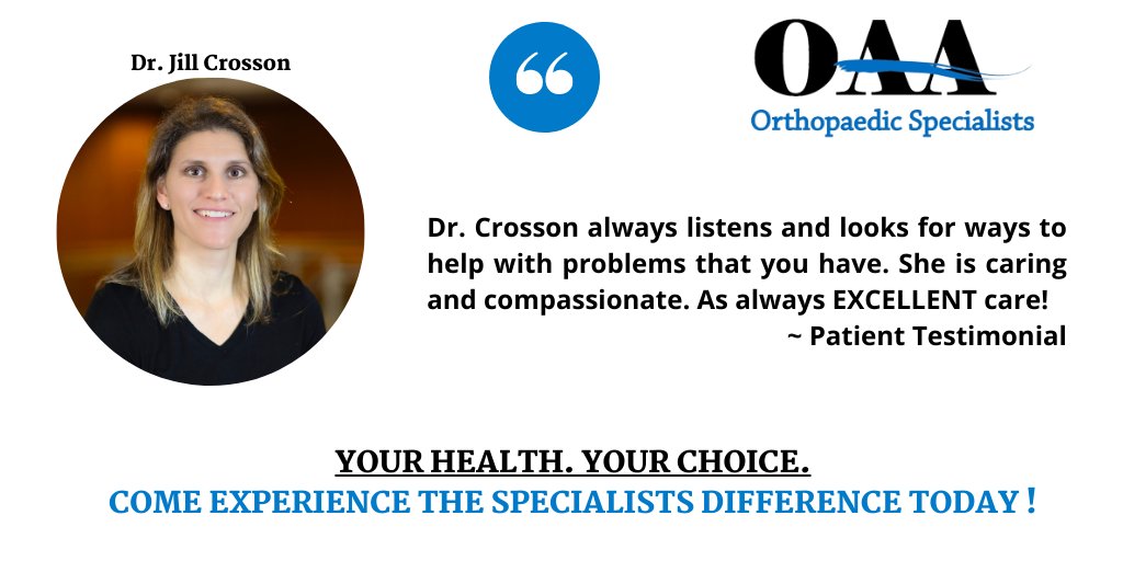 Quality, EXCELLENT patient care all starts with listening and providing solutions to a patients problems. Dr. Crosson and the OAA team of physicians are the perfect example, just ask our patients!

Your Health. Your Choice.
610.973.6200 | oaaortho.com