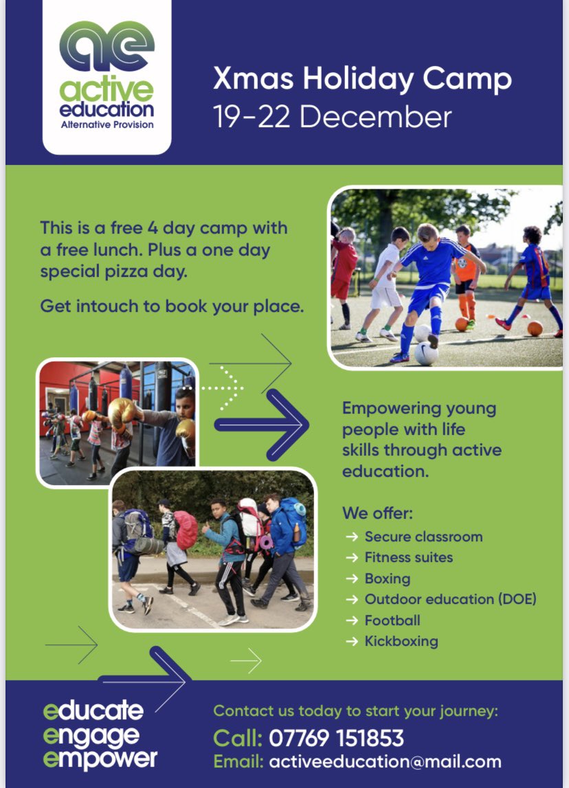 ProvisionActive's tweet image. So excited to announce that we are a HAF PROVIDER so we can have HAF families utilising our services for free during 4 days of the Christmas Period. First 10 HAF children to book on get a place so be quick😊👍🏻

Children and young people aged 10- 16 who are eligible 🙌🏻