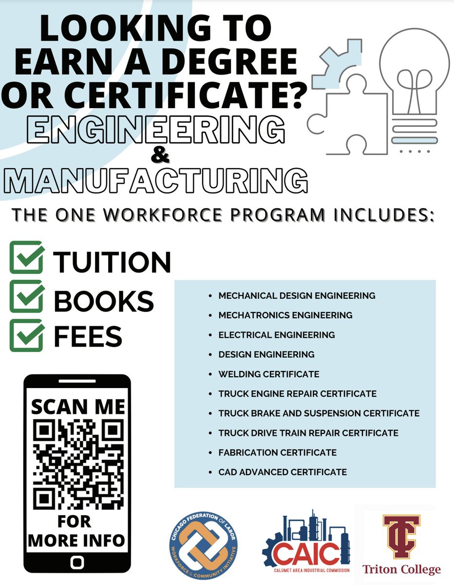 Attend <a href="/tritoncollege/">Triton College</a> and prepare for high-wage careers at NO COST! Curriculum transfers on to universities like SIU, IIT, and Purdue, in their Applied degree pathways.  #leydenpride