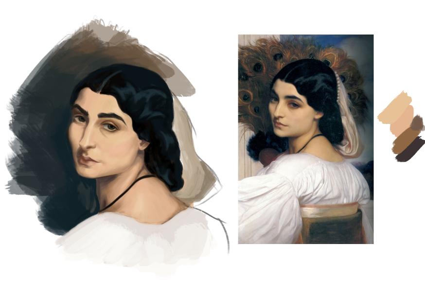 leanneagram's tweet photo. WIP! Not a perfect likeness but I feel like I'm learning a lot about my tones with this one... (Painting is Pavonia by Lord Frederick Leighton) https://t.co/jIjHRzdRv8