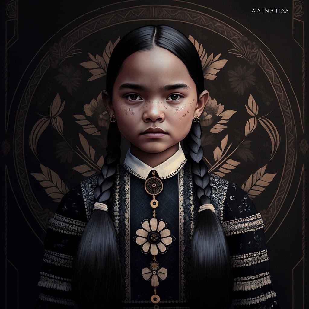 LyleTanciano's tweet photo. I asked Ai to generate a pre-colonial Filipina version of Wednesday Addams.

And these are the results...

What a great way to spend creative block moments. 😅

#wednesdayaddams #midjourney #midjourneyart #aiart https://t.co/0agsUnCJyi