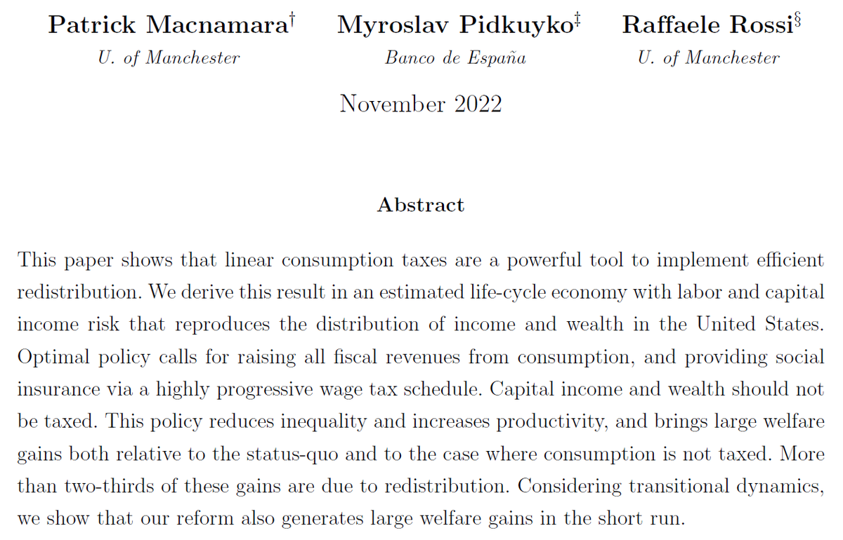 ManUniEconomics's tweet photo. 🚨New Economics Discussion Paper by Patrick Macnamara @pmacnamara, Myroslav Pidkuyko @myroslav_p, Raffaele Rossi @raff_rossi:

"Taxing Consumption in Unequal Economies"

They show taxing consumption is great for redistribution!

👉 https://t.co/juEyJ35Znb #EconTwitter https://t.co/3zdAVPecUH