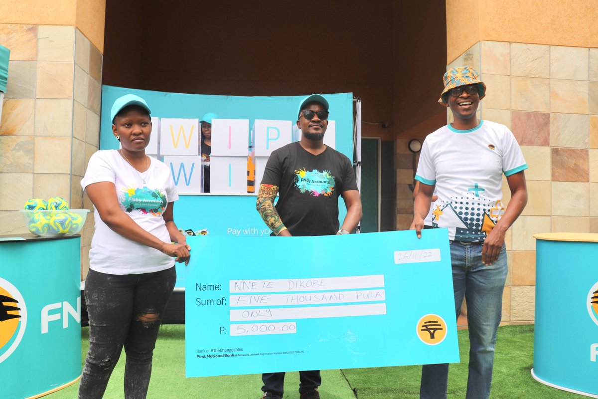 FNB_Botswana's tweet photo. Congratulations to our #FNBSwipeAndWin winners from Molepolole who each won themselves a cash prize!

Mmoloko Kakanyo - P70 000
Nnete Dikobe - P5 000
Letlhogonolo Tladi - P5 000

#FNBSwipeAndWin 
Bank of the #Changeables 
#FNBB https://t.co/3DeXbVHFyK