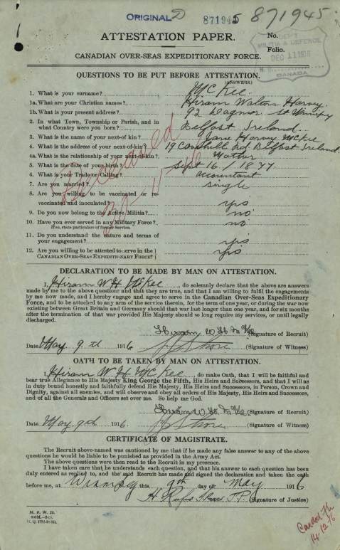 JefferzWilli's tweet image. Hiriam McKee from Belfast-emigrated to Canada
183rd  Canadian Infantry
Died this day 1916 of Paralysis in Manitoba Hospital
Footballer Cliftonville FC
My article attached with the Irish team photo 1895, his Attestation paper and death info document.