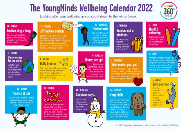 LoveSolihull's tweet photo. We love this @YoungMindsUK Wellbeing Calendar
Great ideas for primary schools on how to look after your #wellbeing this #winter - we love today's suggestion of going for a mindful walk 🚶♀️👨🦽
#SoGo visit your local green space or park and spend time in nature! 🌳💚
#360Advent https://t.co/pNda8EIAwl