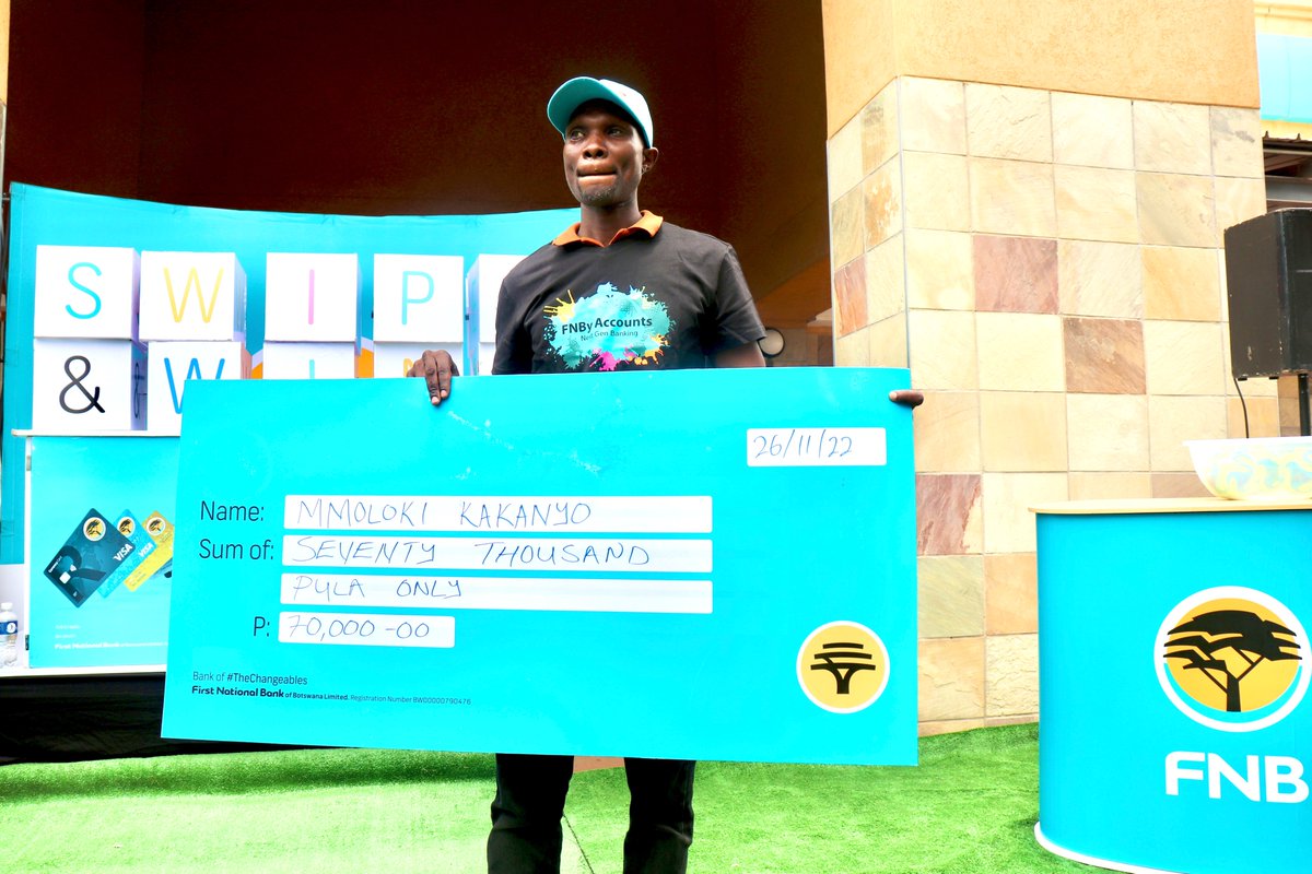 FNB_Botswana's tweet photo. Congratulations to our #FNBSwipeAndWin winners from Molepolole who each won themselves a cash prize!

Mmoloko Kakanyo - P70 000
Nnete Dikobe - P5 000
Letlhogonolo Tladi - P5 000

#FNBSwipeAndWin 
Bank of the #Changeables 
#FNBB https://t.co/3DeXbVHFyK