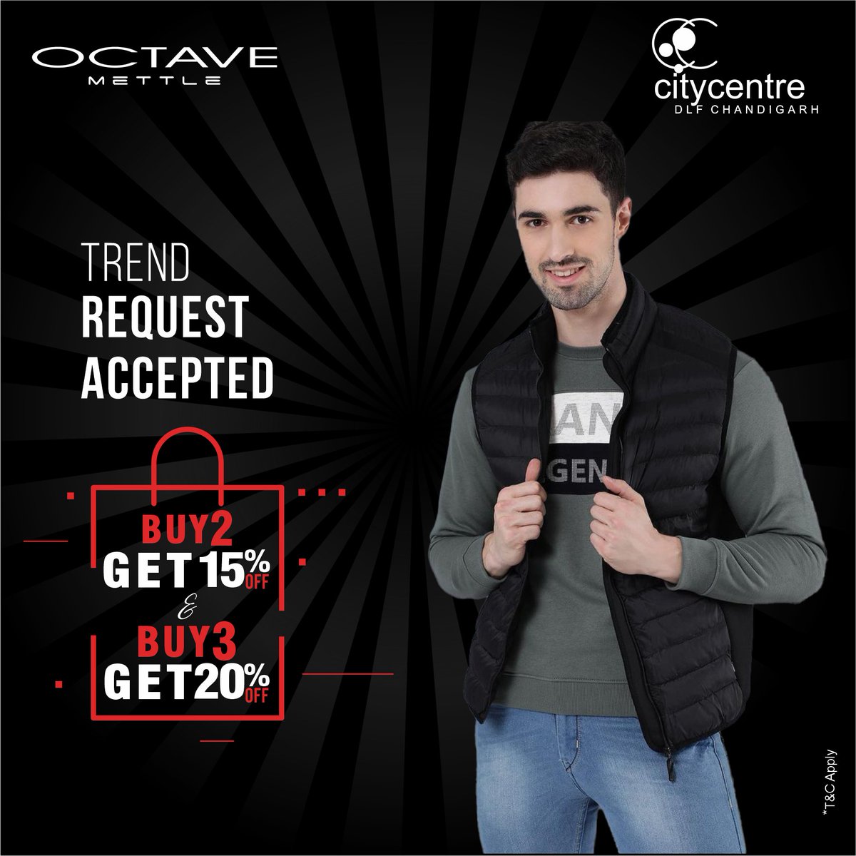 dlfcitycentre's tweet photo. Confirming the #BestFashionAccess!
#DLFCityCentreChandigarh has accepted your Trend Request with #HappyDiscounts on #Octave Merchandise.
#MensWear #MenFashion #MenStyle #InstaFashion #Stylegram #StyleAlert #FashionInspo #Shopping #OctaveMen #MensFashion #MenClothing #StreetStyle https://t.co/pPfwRXhi1K