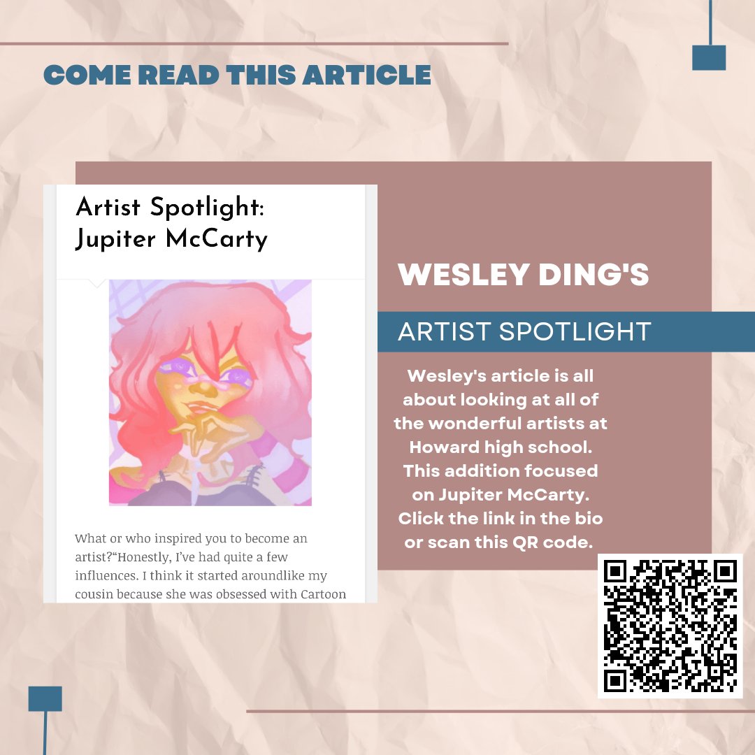 HowardLionsTale's tweet photo. In this article, Wesley Ding writes about artists who can be found at Howard High School. To read more of these articles, scan the QR code or click the link below.

https://t.co/auxODGwMaW https://t.co/7GiEdBICHW
