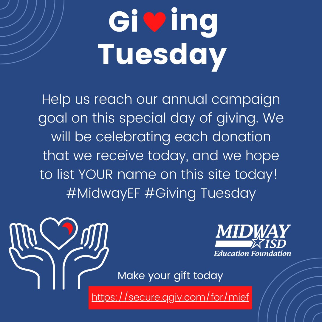 Midway Foundation (@misdfoundation) on Twitter photo Join us in supporting academic excellence by giving online at trst.in/Apsdjr or email foundation@midwayisd.org to make a pledge today. Join us in supporting academic excellence by giving online at trst.in/Apsdjr or email foundation@midwayisd.org to make a pledge today.