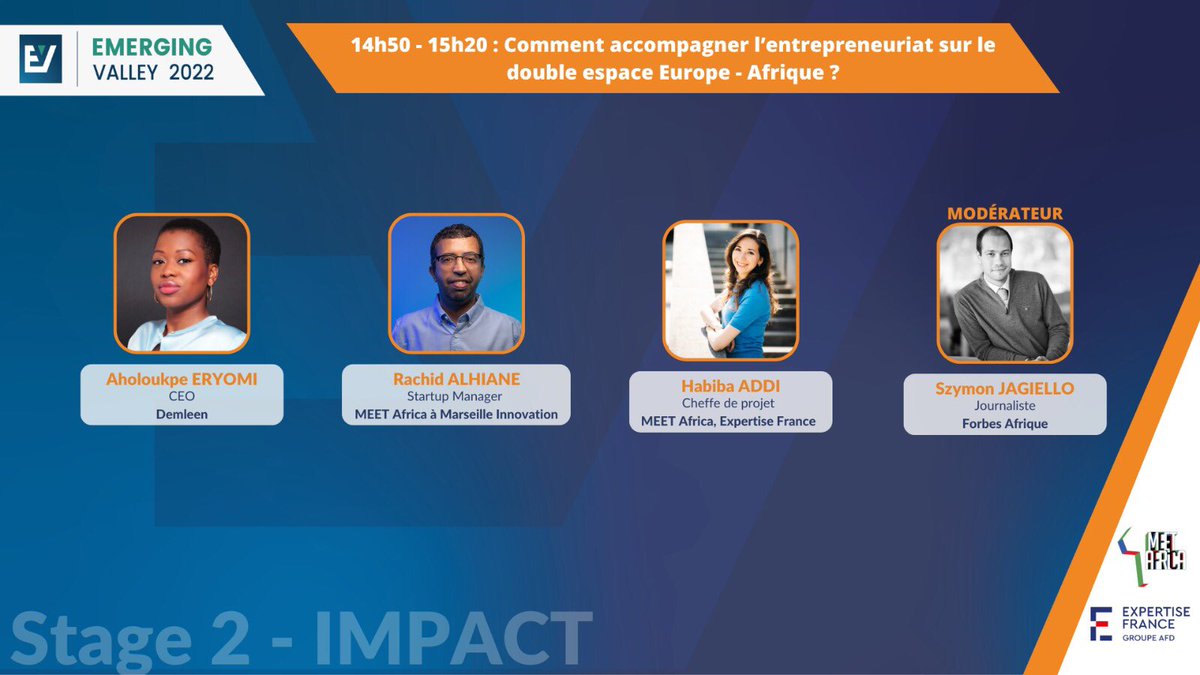 emergingvalley's tweet photo. #Stage2 #EV2022
💡 Comment accompagner l’entrepreneuriat sur le double espace Europe - Afrique ?
Suivez la conférence sur le live :
https://t.co/VpAzHijRj3
🤝 @MeetAfrica2 @AFD_France https://t.co/GnENxqyBHE