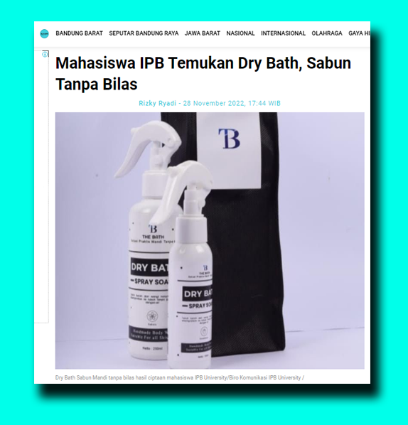 JournalisSocmed's tweet photo. Empat mahasiswa IPB berhasil menciptakan penemuan revolusioner yang dinamakan dry bath (sabun tanpa perlu dibilas).

Tiga di antaranya berasal dari jurusan Teknik dan Manajemen Lingkungan sementara satu mahasiswa dari jurusan Komunikasi Digital dan Media.

https://t.co/jTqgnHLqP0 https://t.co/XQi7Up2Hqq