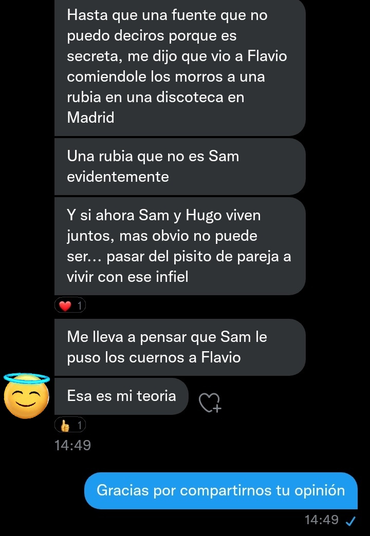 FonoVision_'s tweet photo. El equipo de investigación de VC no para hasta que logramos comunicarnos con una fan sana de Flavio y Samantha (OT2020) y esto es lo que nos cuenta. Hugo y Samantha están liados? Flavio besandose en una discoteca de Madrid con una rubia que no es Samantha? Será cierto? https://t.co/4L9SrsKThs