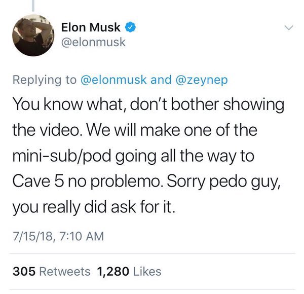 KeithOlbermann's tweet photo. This is @elonmusk promising the QAnon Delusionals protection against child porn, after calling a man who risked his life to save the kids stranded in a flooded cave "pedo guy."

Elon is on track to be the next @ye - metaphorically self-defenstrated in six months. https://t.co/W0UJargjx3