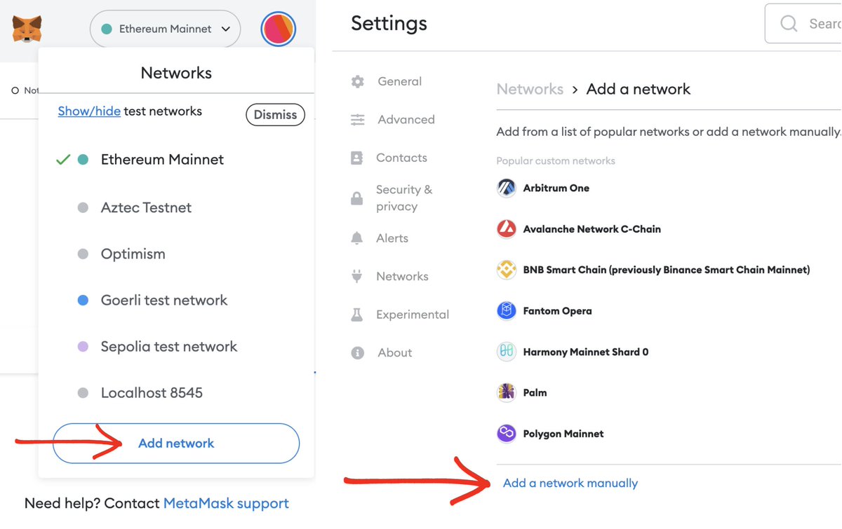 Step 1: Connect Metamask (or another Ethereum wallet) to the Testnet. On  Metamask, navigate to the network dropdown and click 