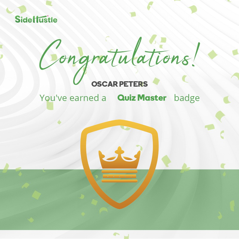 ossyui's tweet photo. Hello, I just earned a Quiz Master badge at the Side Hustle Internship. https://t.co/mVARR8ltcV @NgSidehustle https://t.co/MtnH6SF17Z