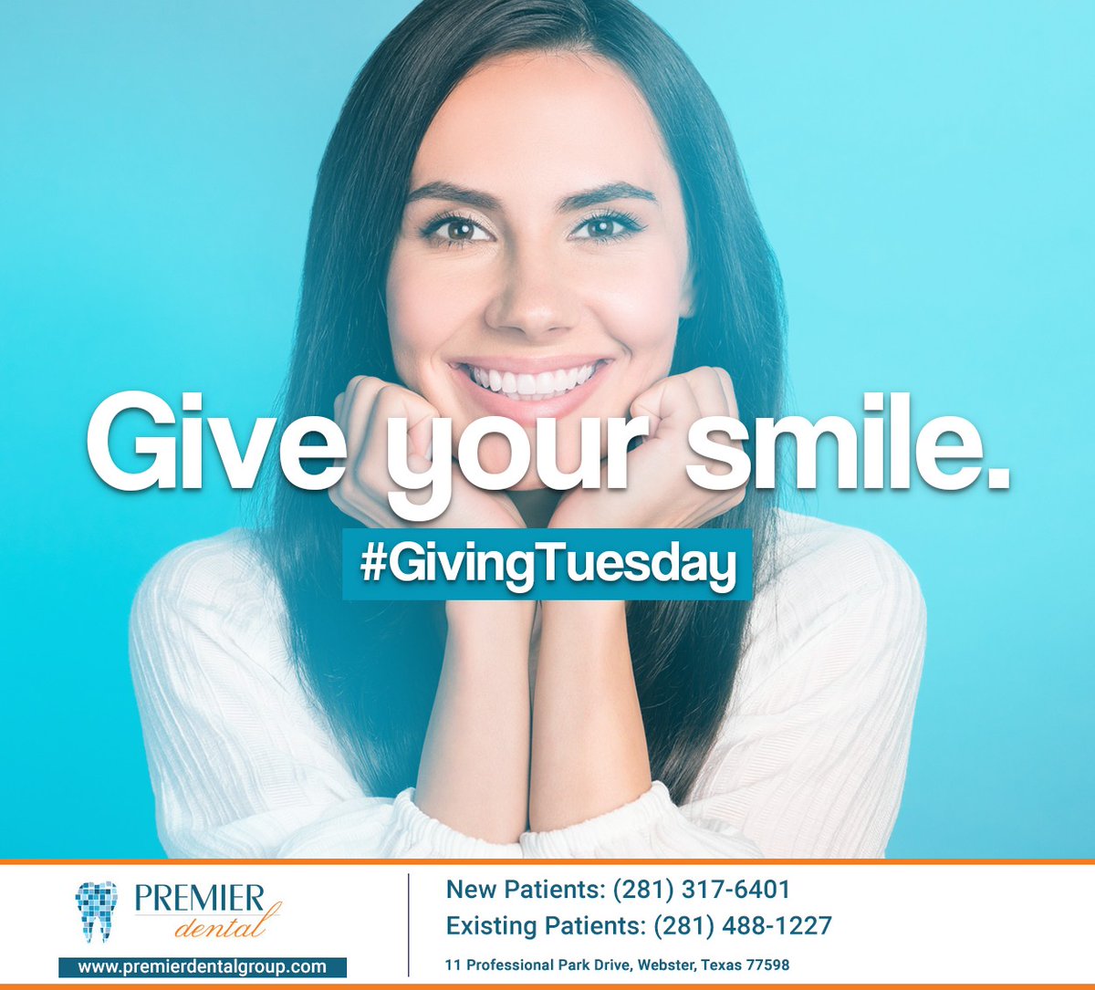 PremierDentalCL's tweet photo. It’s #GivingTuesday and there are so many amazing ways to give and help make the world a better place. We recommend giving the gift of your #smile along with anything else you give today. #makeadifference #tuesday #premierdental #mauriciorodriguezdds #webster #TX https://t.co/rEal0sPzXw