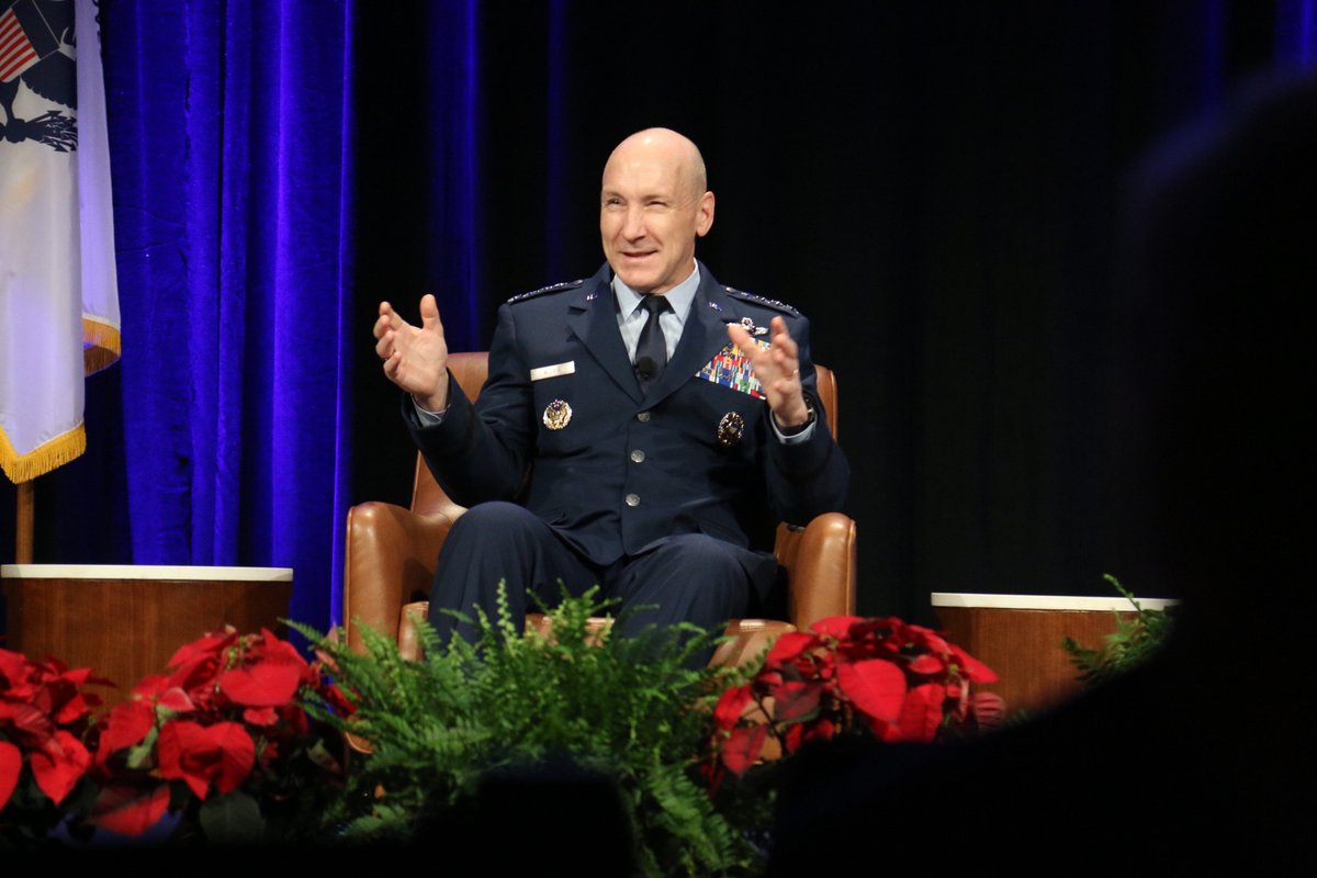 iitsec's tweet photo. Now at #IITSEC 2022 is a Fireside Chat with USAF &amp; USSF Senior Leaders with Gen David Allvin, USAF, MajGen Shawn Bratton, USSF &amp; Rear Admiral James Robb, USN (Ret) as moderator. More info on your mobile app or at I/ITSEC.org https://t.co/lVWc2cc2wS