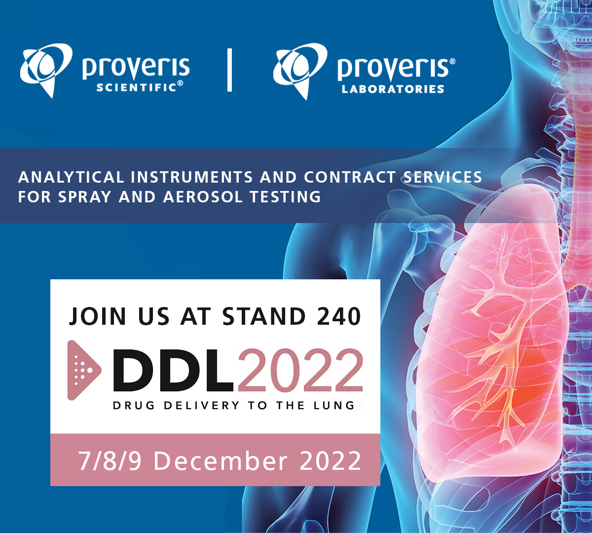 proverisscience's tweet photo. Conference | Drug Delivery to the Lungs (DDL2022) is next week and we're delighted to be back in person, sponsoring and exhibiting again! If you’re attending, come meet the Proveris team at Stand 240. 

#DDL #DDL2022 #OINDPs #analyticalinstruments
#contracttestservices https://t.co/LvfjNNbnKC