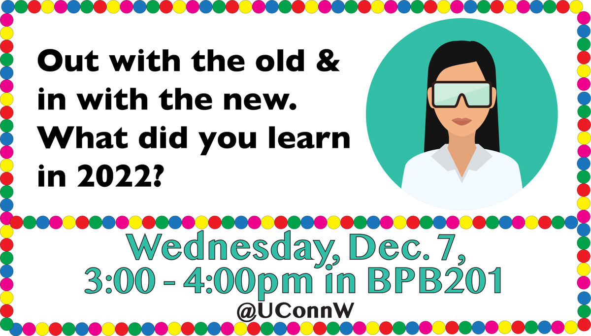 UconnW's tweet photo. Our next meeting is next week! Wednesday, 3pm-4pm in BPB201. The topic is 2022 (and/or general check ins). 

[UConn WinS is dedicated to supporting female-identifying graduate students, postdocs &amp; faculty in STEM via informal social gatherings. Hope to see you there!] https://t.co/WMRDAhNPOd