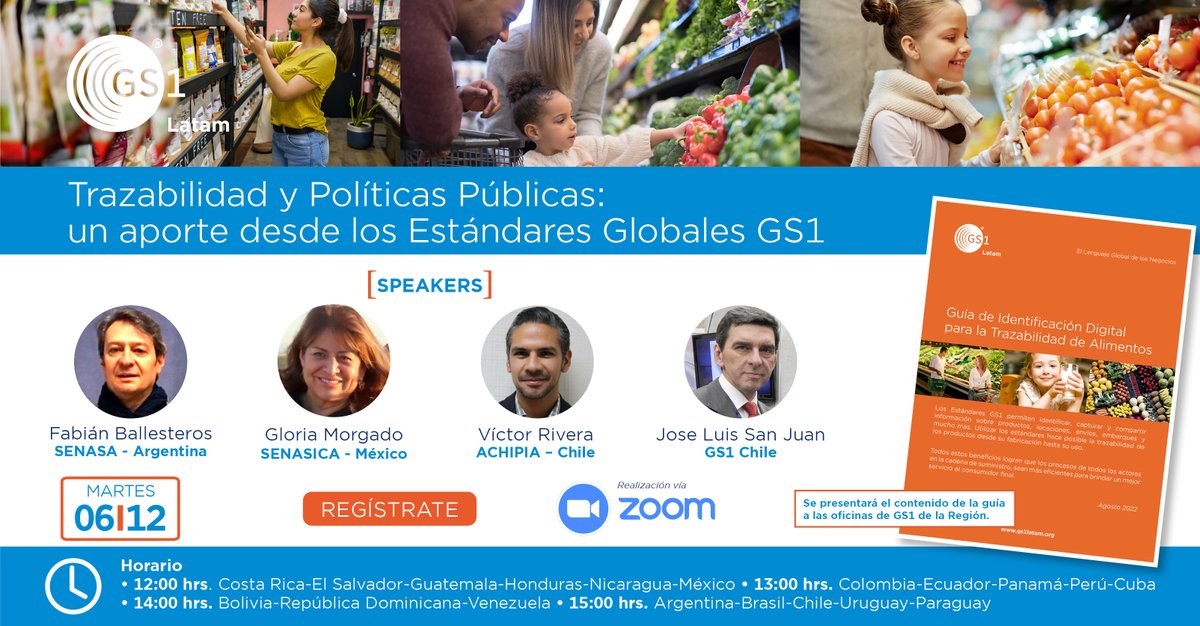 📢 #WebinarGS1Latam 💻 Trazabilidad y Políticas Públicas - Lanzamiento de la Guía de Identificación Digital para la Trazabilidad de Alimentos 

📅 6-Diciembre | 🕛Consulta la hora local de tu país | 🔗 Inscripción gratuita: bit.ly/3XE2PZE 

¡Te esperamos! 🚀