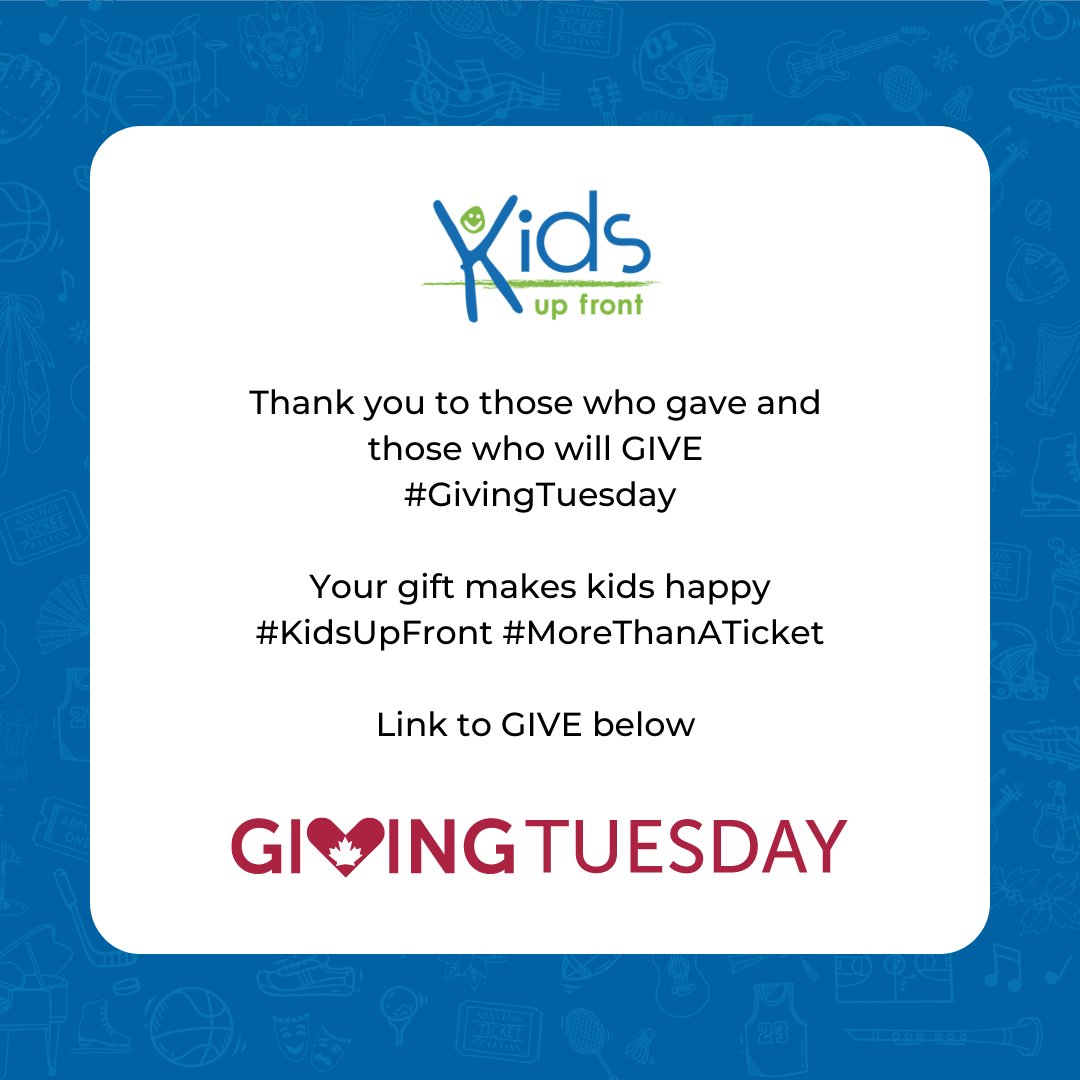 KidsUpFrontTO's tweet image. Thank you to those who gave and to those who will GIVE #GivingTuesday

Your gift makes kids happy #KidsUpFront #MoreThanATicket

Link to GIVE below

kidsupfronttoronto.com/donate/