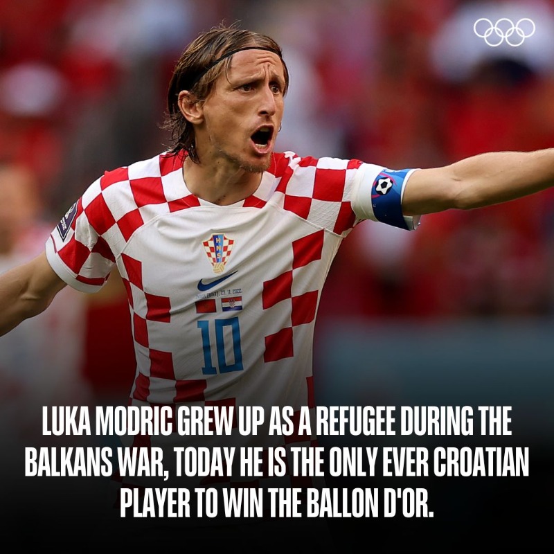 RefugeesOlympic's tweet photo. Despite being born in some of the hardest of conditions, these footballer's have reached their sport's biggest stage. ❤️ ⚽

#FIFAWorldCup

@lukamodric10
@AlphonsoDavies
@Camavinga
@awermabil17