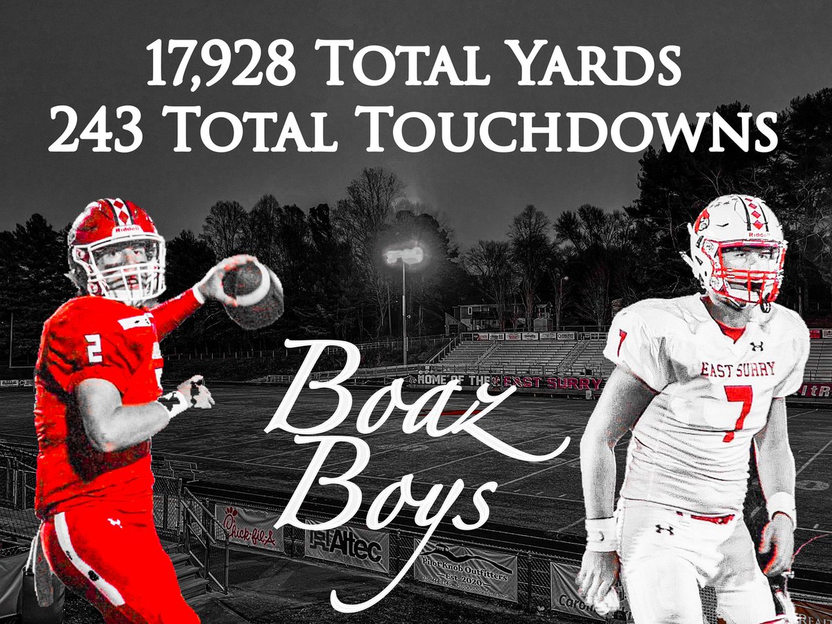 These 2 brothers have rewritten the record books for @ES_CardinalsFB &amp; Surry County, and holding the top spot for several @nchsaa passing records while listed in the top 10 in many others‼️

🔥15,332 passing yd, 189 TD🔥
<a href="/boaz_jefferson/">Jefferson Boaz</a> <a href="/BoazFolger/">Folger Boaz</a> 
<a href="/MaNewsSports/">Mount Airy News Sports</a> 
#SpinItToWinIt