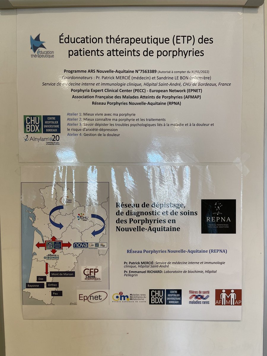 MerciePatrick's tweet photo. Éducation thérapeutique #ETP au cours des #porphyries @CHUBordeaux première journée du réseau porphyries nouvelle-aquitaine (RPNA) #GCSNOVA centre clinique expert européen #EPNET #CFP #AFMAP https://t.co/agYoU9crOh
