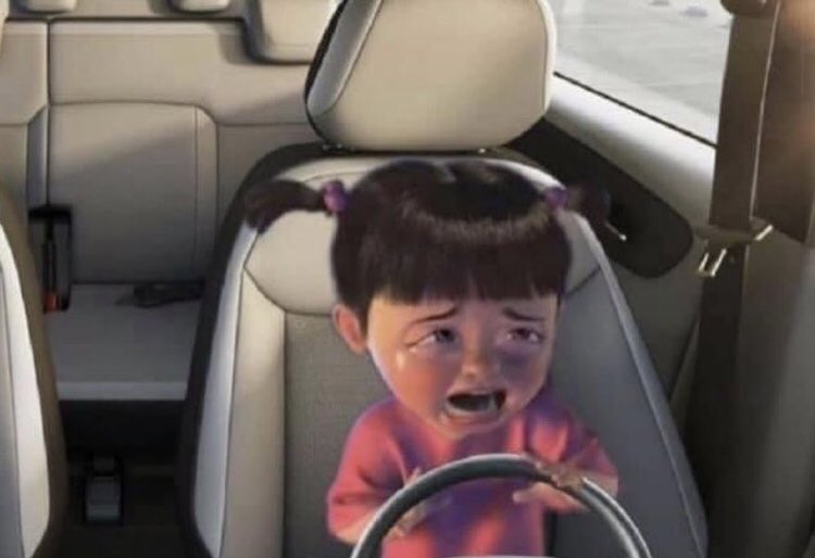 Me driving in between 2 trucks