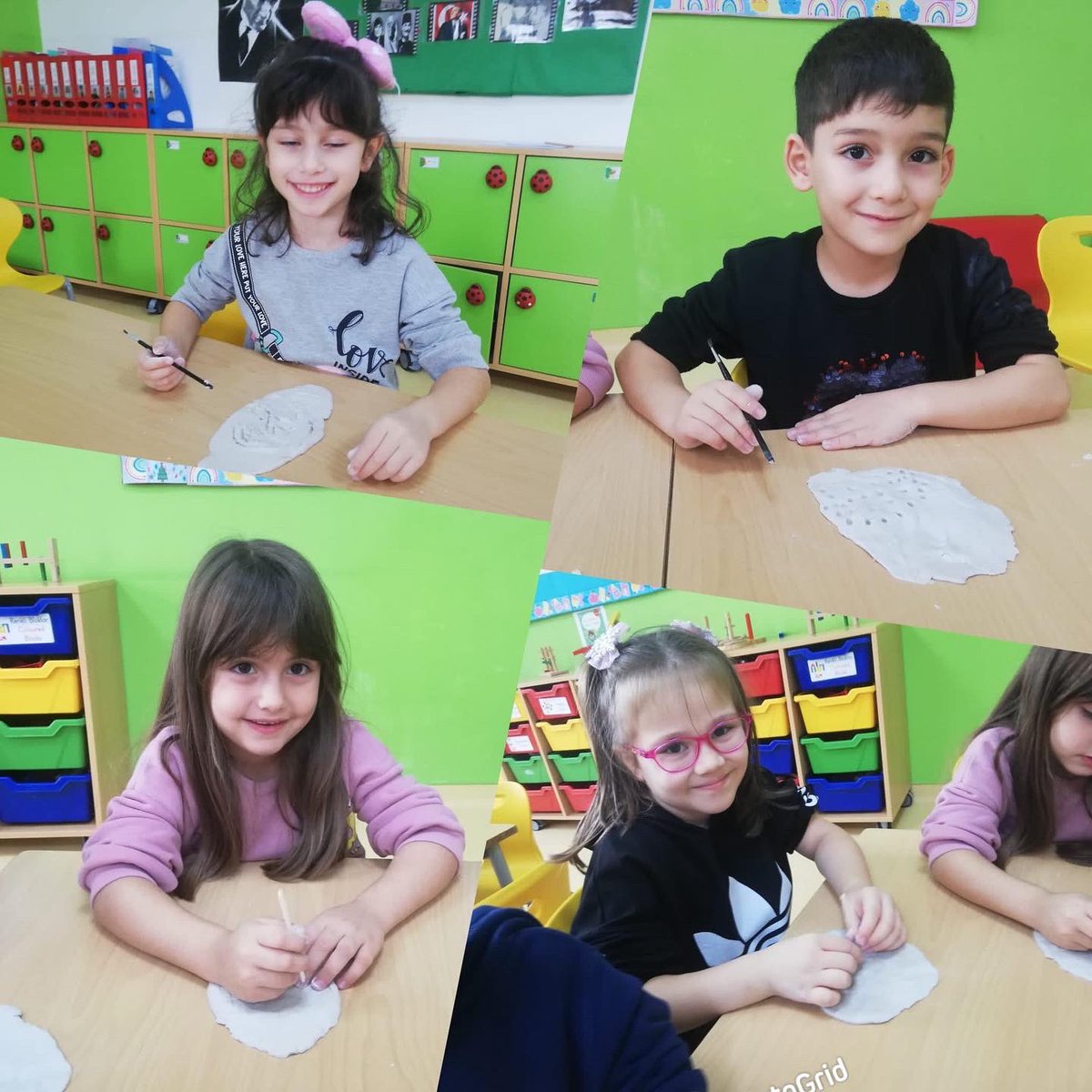 BahcesehirFatsa's tweet photo. Okul öncesi öğrencilerimizle 'Eskiden insanlar nasıl iletişim kurardı?' sorusunun cevabını kil tabletler tasarlayıp, sınıfımızda kil tablet müzesi oluşturarak öğrendik. https://t.co/zekE01raU6