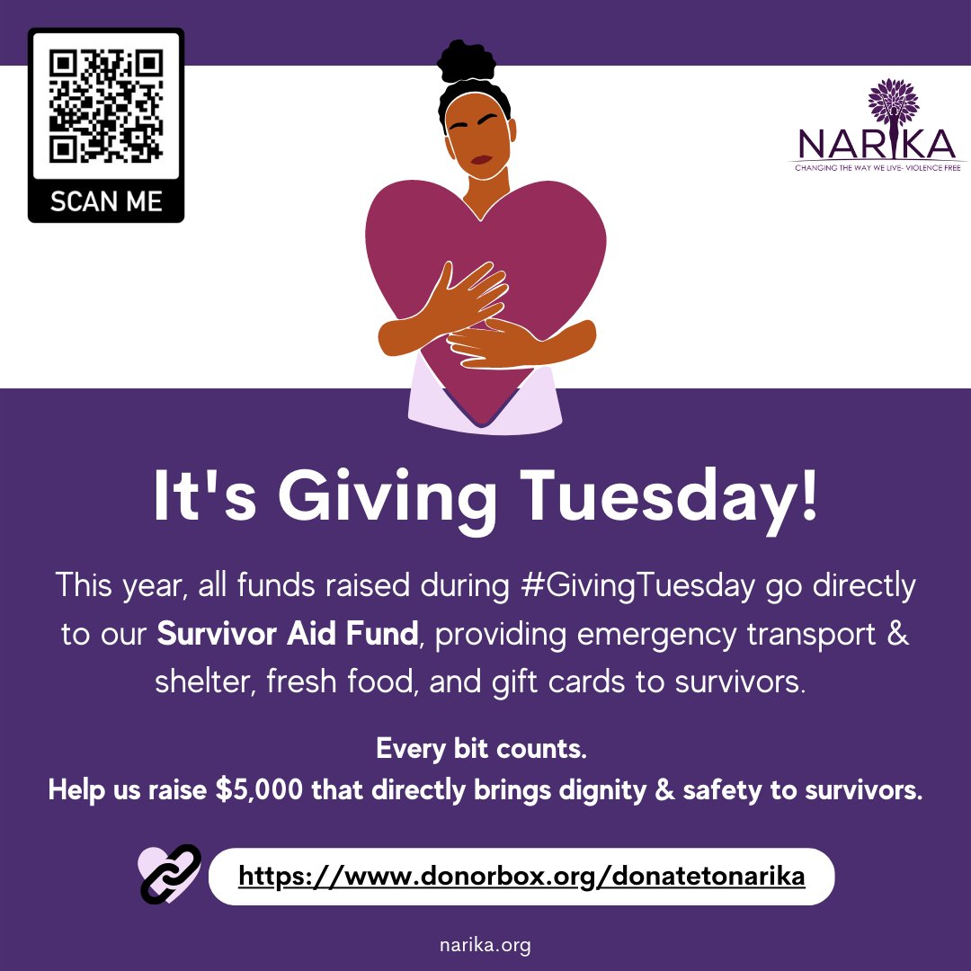 Today is #GivingTuesday. Please consider directly supporting survivor needs through our Survivor Aid Fund and make the first steps to empowerment possible. 🔗💜:donorbox.org/donatetonarika