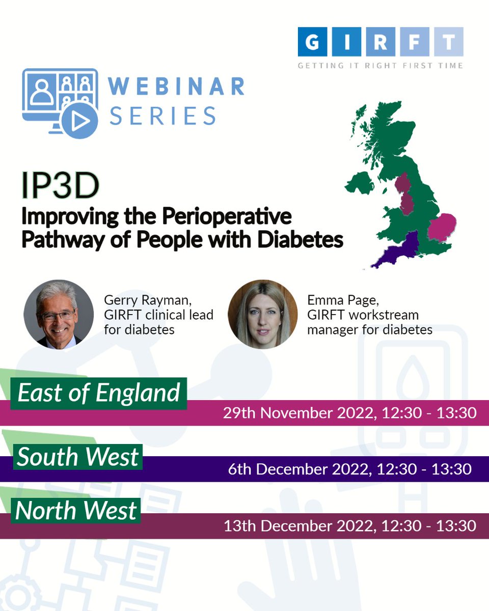 NHSGIRFT's tweet photo. Thank you to colleagues who joined GIRFT's #IP3D #diabetes webinar today.
Don't forget, we have 2 more in 2022:
🔹6/12 - South West - https://t.co/ndAGjn666J
🔹13/12 - North West - https://t.co/2GCfmQw6Ey
Do share and register! https://t.co/PNZSzfyUCo
