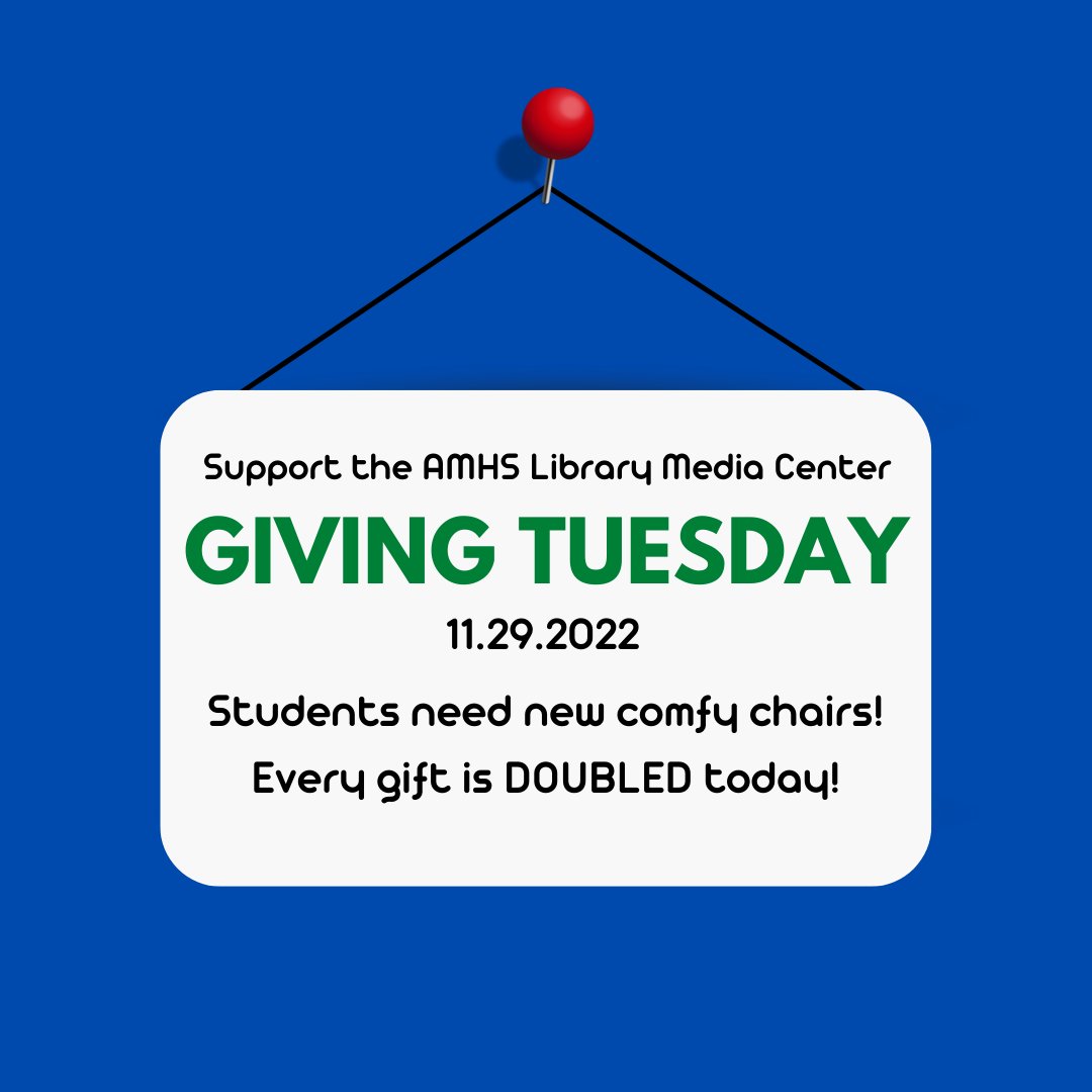 arabialibrary's tweet photo. It's #GivingTuesday and Ss are hoping for new comfy chairs in the library! Help us out. Donations are DOUBLED today! https://t.co/pjNbZTFPAk #giveback #givebig #librarylove https://t.co/UX3tNe2CAi