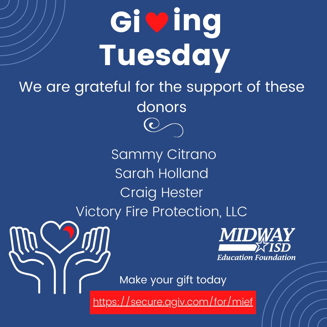 Midway Foundation (@misdfoundation) on Twitter photo Celebrating the first donors to support us on Giving Tuesday! Make your gift online at secure.qgiv.com/for/mief or email your pledge to us at foundation@midwayisd.org. Celebrating the first donors to support us on Giving Tuesday! Make your gift online at secure.qgiv.com/for/mief or email your pledge to us at foundation@midwayisd.org.