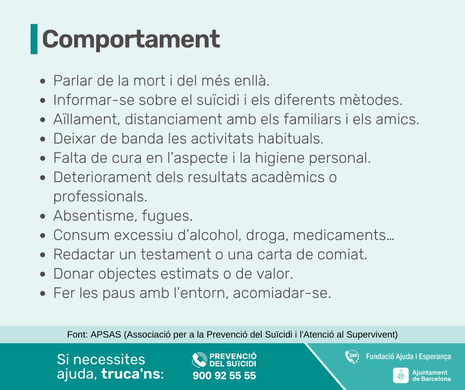 TPrevSuicidi's tweet photo. Aquest recull està fet a partir del material de l’Associació per a la Prevenció del Suïcidi i l'Atenció al Supervivent (
@_APSAS_). 

👉 El podeu llegir sencer aquí: https://t.co/0oH2RWxtLW https://t.co/xHdGz5Nz3I