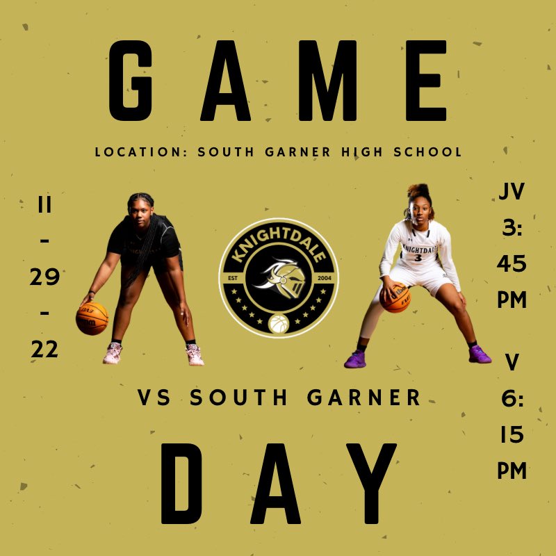 KHSwbball's tweet photo. It’s GAME DAY!

🗓 Tuesday, November 29
📍 South Garner High School
🏀 vs @SouthGarnerWBB 
⏰ JV @ 3:45 | Varsity @ 6:15 https://t.co/Ye4zHw0CDr