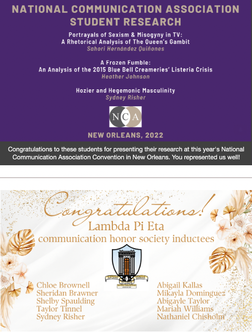 ACUCOSO's tweet photo. Attention @acuedu @acuoptimist! #COSOThisWeek is out!

Learn about the COMM graduate program Dec. 1, 11:30-12:30 with lunch provided;

Congrats to COMM students who presented at NCA in New Orleans &amp; Lambda Pi Eta inductees!

Soup for the soul Dec 6!
More:

https://t.co/hcJWkIuxl8 https://t.co/6RojK6gOji