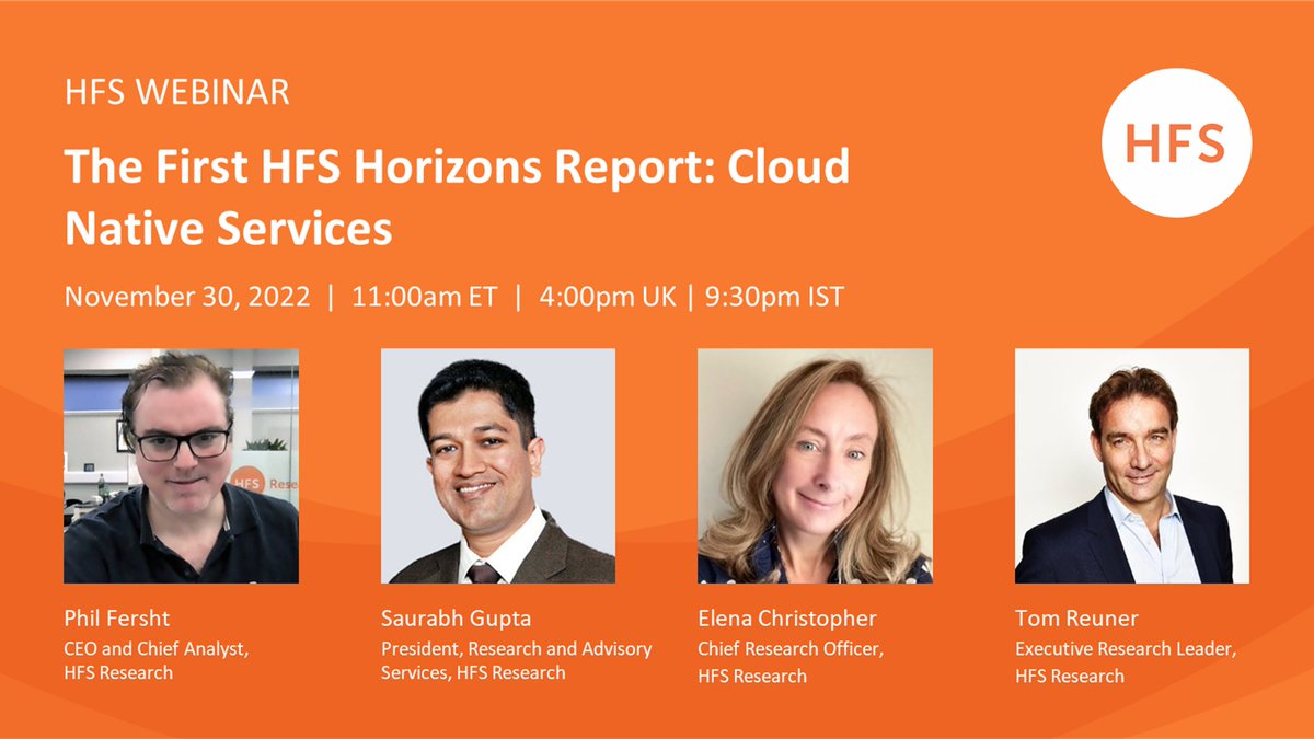Have you registered for tomorrow's #FREE webinar with <a href="/HFSResearch/">HFS Research</a>? Join for exclusive analyst insights on their first ever HFS Horizons report for #CloudNative services. They're also sharing a sneak peek of their 2023 research agenda #ARchat hfsresearch.com/webinar/the-fi…