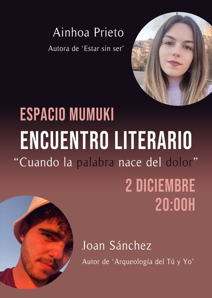 📓 Encuentro literario - "Cuando la palabra nace del dolor" por Ainhoa Prieto y Joan Sánchez
🗓️Viernes 2/12 - 20:00hs
💷 Entrada libre, reservas: entradium.com/events/encuent….
📍 Carrer d'Aragò 551, #elclot, #BCN 
#literatura #encuentroliterario
