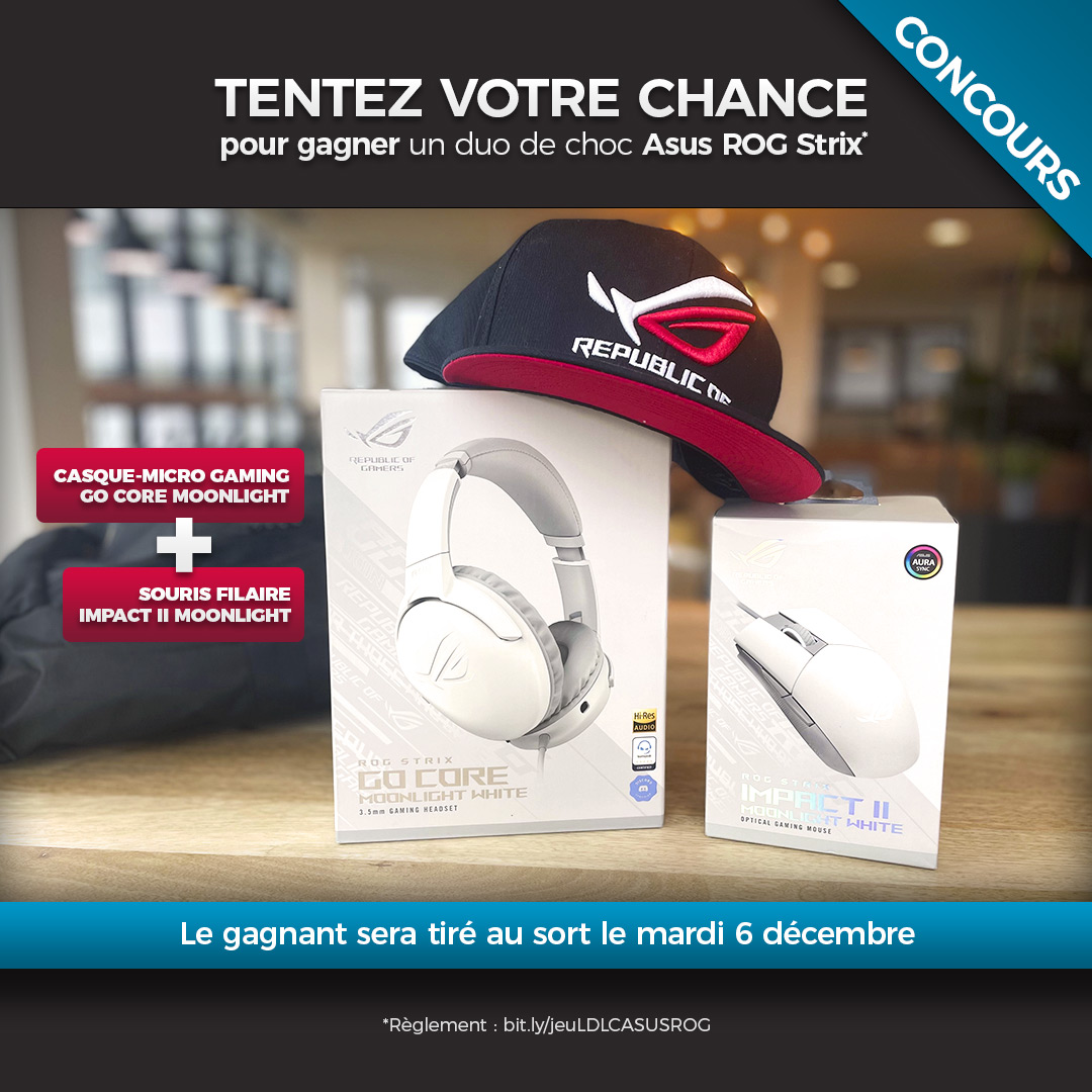 🎁 À GAGNER : un pack souris et casque @ASUS_ROG_FR Strix Moonlight ! À découvrir ici 👉 bit.ly/jeuLDLCSTRIX Pour participer : FOLLOW LDLC + RT CE TWEET ! 🔹 1 Gagnant(e) le 06/12/2022, BONNE CHANCE ! 🍀 Augmente tes chances en jouant aussi sur Facebook et Instagram !