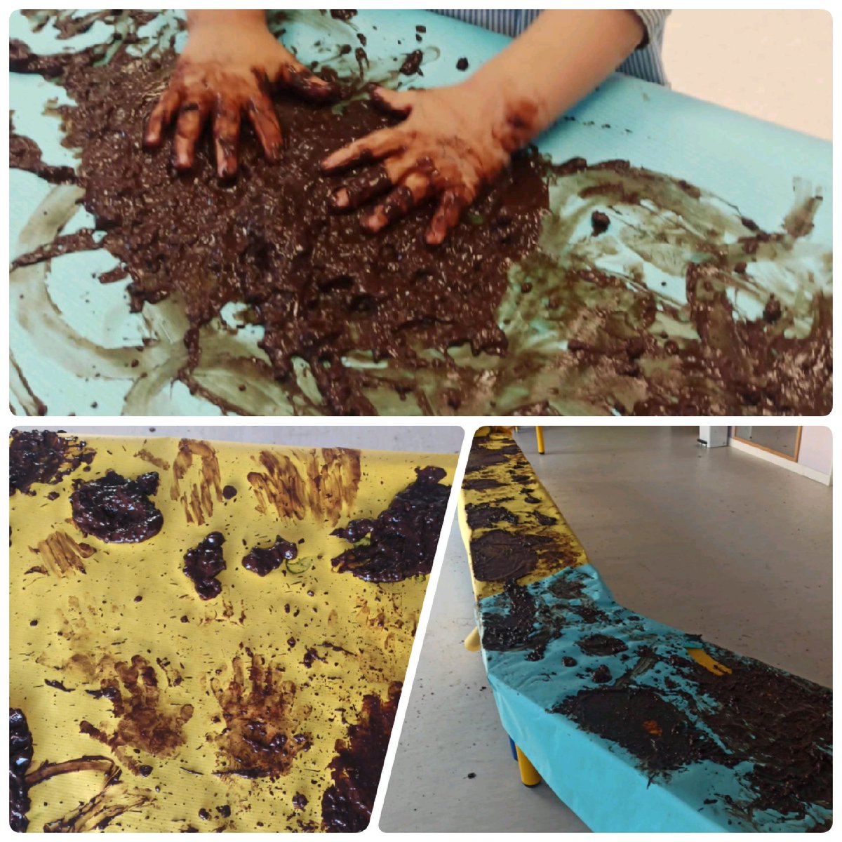Ana87308098's tweet photo. En Nursery despertamos nuestros sentidos jugando con chocolate. @ananurseryhbst @HBSTORREJON https://t.co/TWRAgfEqj5