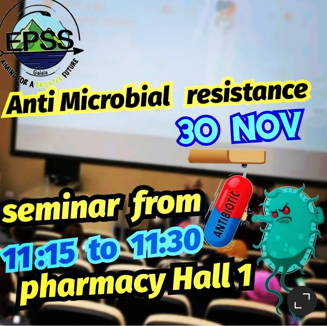 EPSS_Galala's tweet photo. غدا الأربعاء 30 نوفمبر سيتم عقد seminar عن مقاومة البكتيريا للمضادات الحيوية من الساعه 11:15 الي 11:30 .
في انتظاركم بكلية الصيدلة hall 1 .
Tommorow, the EPSS is happy to announce an seminar diving into Antibiotic Resistance.
from 11:15 to 11:30.
#epss_gu
#pharmacy
#Galala https://t.co/TxuFvSDS0W