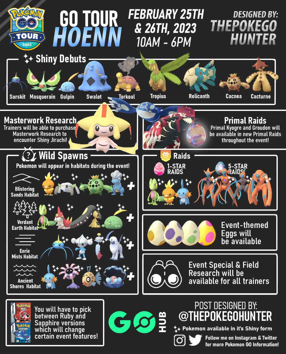 Pokémon GO Tour: Hoenn – Global Raid Bosses - On Saturday, February 25, 2023,  and Sunday, February 26, 2023, from 10:00 a.m. to 6:00 p.m. local time. :  r/TheSilphRoad