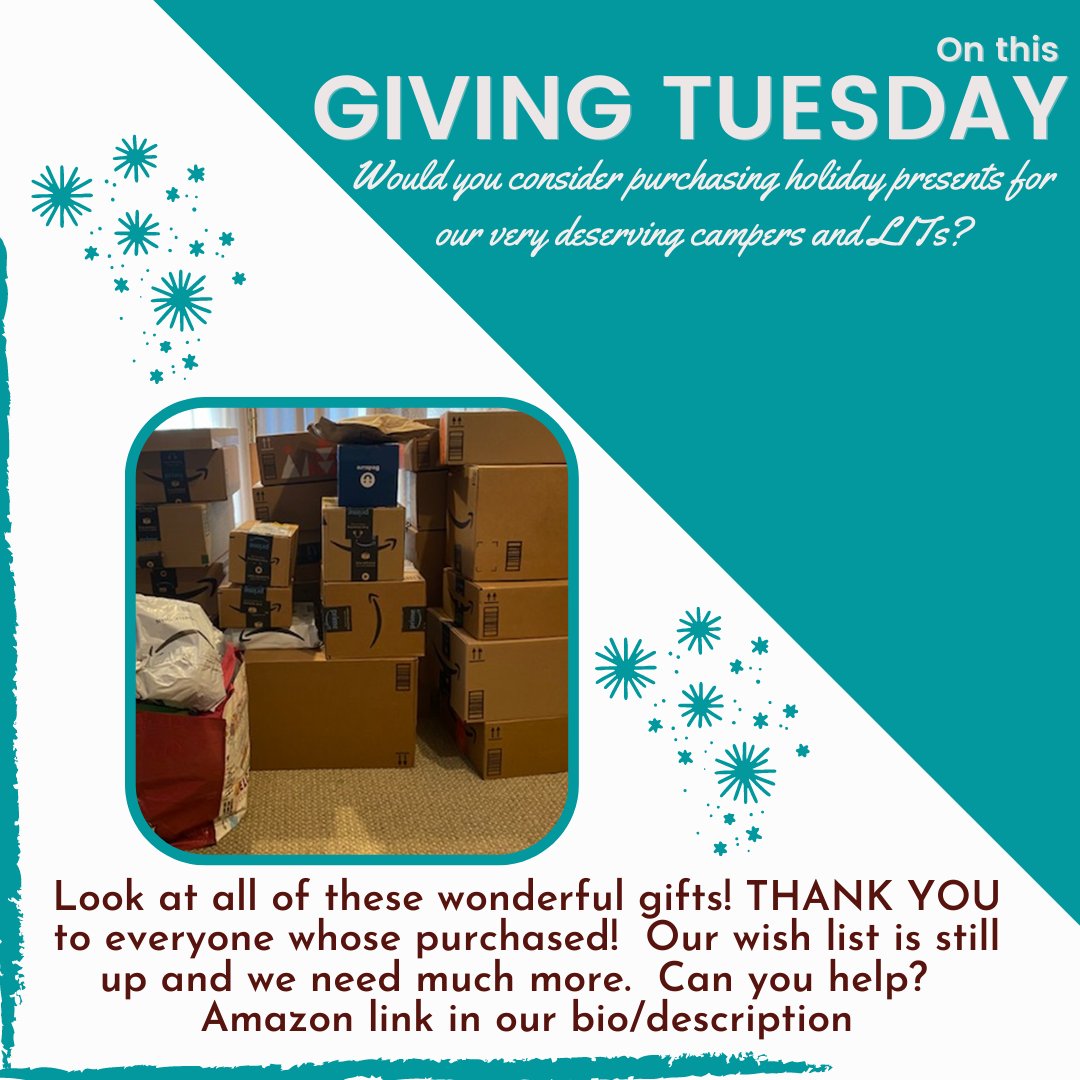 elmproject's tweet photo. On this Giving Tuesday, would you consider purchasing gifts for our campers and LITs? Please check out our Amazon wishlist at:  https://t.co/VnPl3Vfhhr

#TheELMProject #CampAmeriKids #camp #chronicillness #nonprofit #GivingTuesday https://t.co/stuGDij0mG