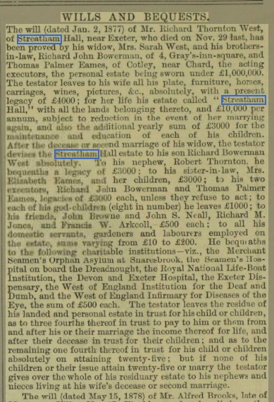 SocStreatham's tweet photo. Richard Thornton West died #OTD 29th November 1878 leaving estate under Β£1 million
A resident of "Langdon" at 45 Streatham Hill. Moved to Devon where he bought a large estate now the Streatham Campus of Exeter University. House now Reed Hall #StreathamHistory #Exeter #ReedHall https://t.co/e05be8bh30