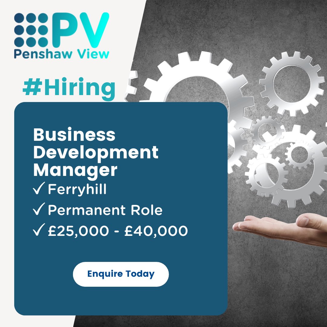 PVrecruitment's tweet photo. New job opportunity for a Business Development Manager. 
Please get in contact to find out more 
📧 info@penshaview.co.uk 
#penshawview #ferryhill #businessdevelopment https://t.co/DphEnfv7xX