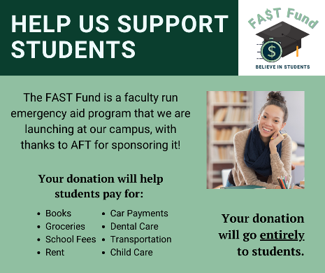AFTunion's tweet photo. Last year, #FASTFunds (mutual aid funds designed to help students cover emergency expenses) helped almost 1,500 students nationwide. 

These funds help students stay in school. This #GivingTuesday, consider donating to a FAST Fund. 

More: https://t.co/JLO60v5w8W @BelieveStudents https://t.co/WI9bH6lyyc