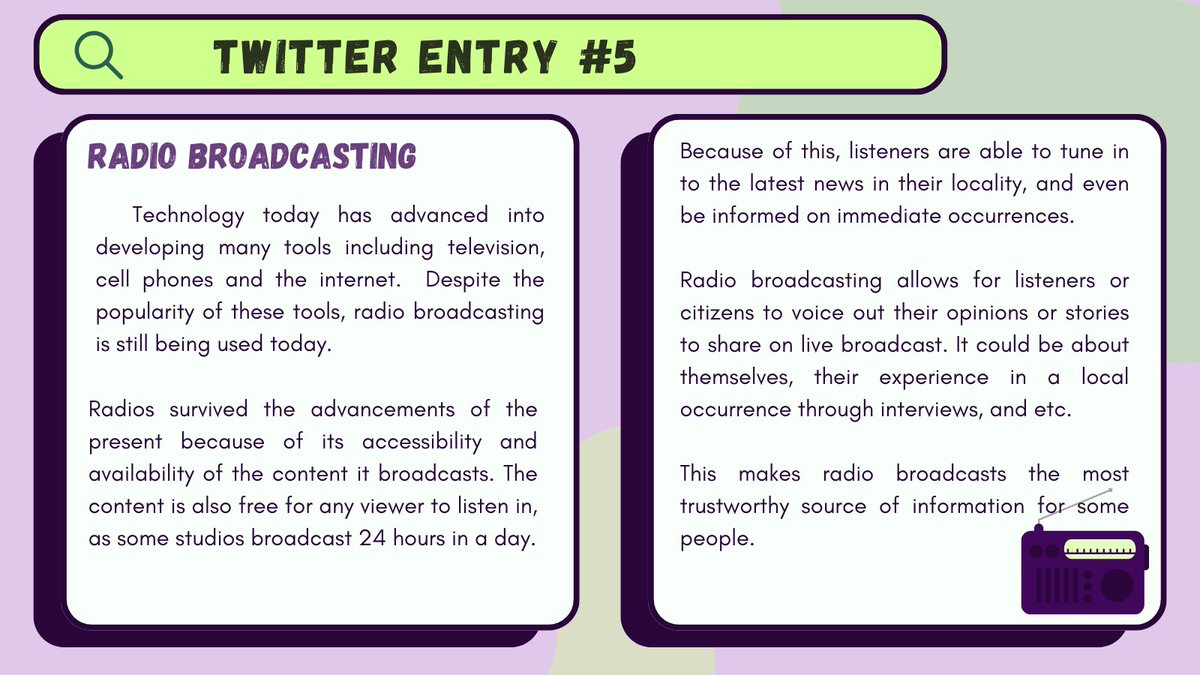 mech_eksyu's tweet photo. Why do you think radio is still existing up to this day, despite the presence of superior technologies like TV and the internet?

#MILMotionAndAudioMedia #CullenA #XUMIL2022 https://t.co/j2PVQywUOP
