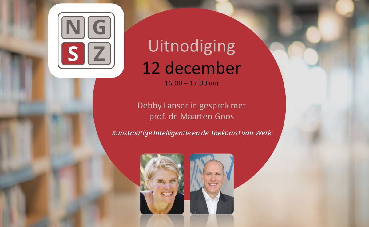 Wat kunnen we doen om de voordelen van Kunstmatige Intelligentie te maximaliseren en de nadelen te minimaliseren? Digitale Mini-Masterclass maandag 12 december 16:00 – 17:00 uur. Deelname is kosteloos, aanmelden via ngsz.nl/activiteiten/d…