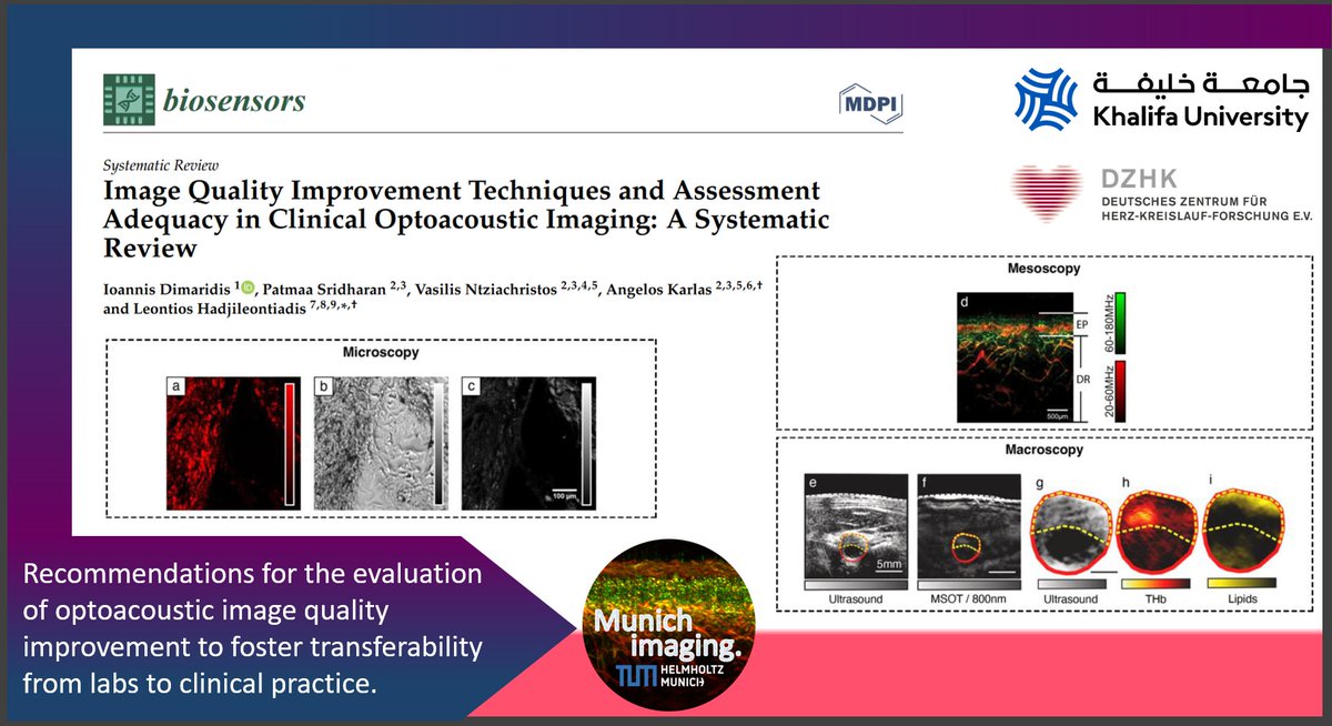 In this review, @MunichImaging with @Aristoteleio & @KhalifaUni  propose a set of  recommendations for the evaluation of #optoacoustic #image quality improvement to foster transferability from labs to #clinical practice.
Read @Biosensors_MDPI 
mdpi.com/2079-6374/12/1…
